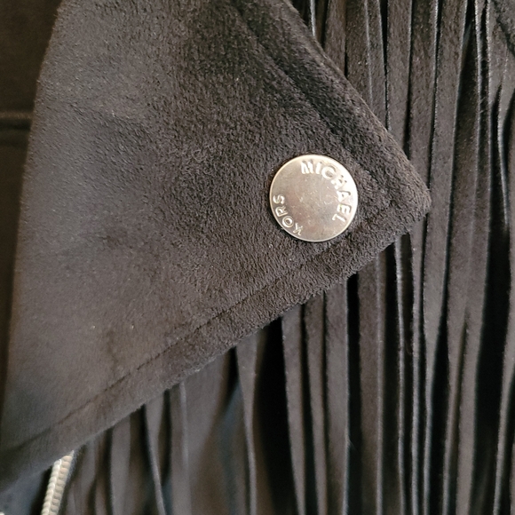 Michael Kors Black Faux Suede Fringe Moto Zip Jacket Women's Medium Size 8 - Picture 4 of 12